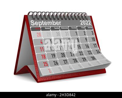 2022 Jahre. Kalender für September. Isolierte 3D-Darstellung Stockfoto