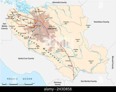 vektor-Straßenkarte von California Santa Clara County, USA Stock Vektor