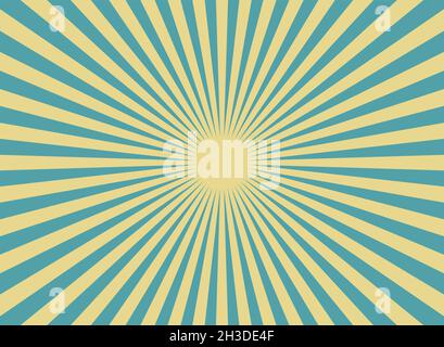 Sonnenlicht Retro horizontaler Hintergrund. Blau und gelb Candy Farbe Burst Hintergrund. Fantasy-Vektor-Illustration. Hintergrund des Strahlmusters der magischen Sonne Stock Vektor