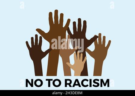 Nein zum Rassismus. Schluss mit Rassismus und Diskriminierung. Hände verschiedener Rassen. Vektorgrafik Stock Vektor