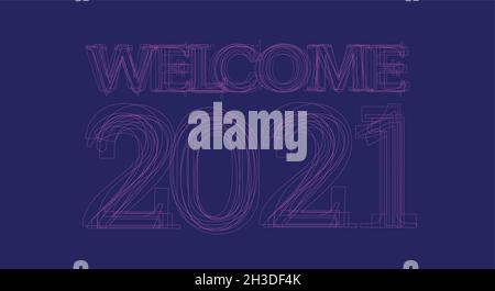 Willkommen 2021 Frohes Neues Jahr, Hintergrund Grußkarten Design Element Stock Vektor