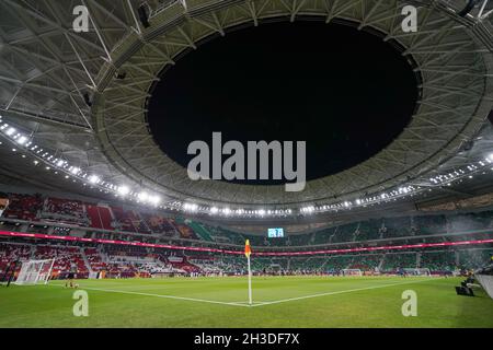 Das al Thumama Stadium, das am 22. Oktober 2021 mit dem Emir Cup 2021-Finale eröffnet wurde, wird Austragungsort der FIFA Fußball-Weltmeisterschaft 2022 in Katar sein. Stockfoto