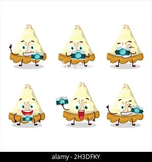 Fotograf Beruf Emoticon mit Scheibe Zitrone Meringue Pie Cartoon-Figur. Vektorgrafik Stock Vektor