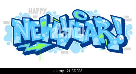 Isolierte Blaue Abstrakte Wort Neujahr Graffiti Stil Schriftart Schriftzug Vektor Illustration Kunst Vorlage Stock Vektor