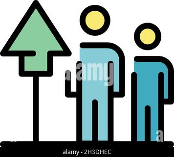 Zwei Personen und Pfeilsymbol nach oben. Skizzieren Sie zwei Personen und Vektor-Symbol-Farbe nach oben flach isoliert Stock Vektor