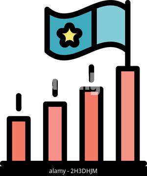 Bewertungsdiagramm und Flag-Symbol. Umrissdiagramm und Flag-Vektor-Symbol Farbe flach isoliert Stock Vektor