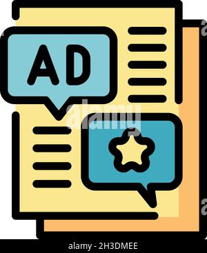 Werbung in Zeitung Symbol. Umreißen Werbung in Zeitung Vektor Symbol Farbe flach isoliert Stock Vektor