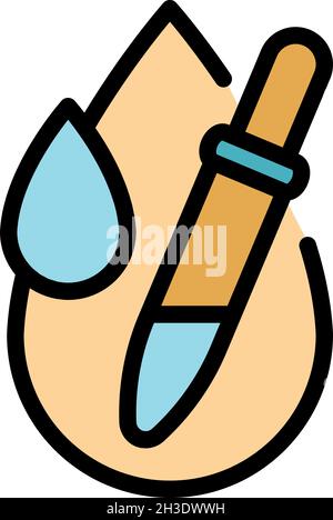 Pipette mit einem Tropfensymbol. Umrandet Pipette mit einem Tropfenvektor Symbol Farbe flach isoliert Stock Vektor