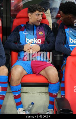 Pablo Martin Paez Gavira aÂ&#x80;Â&#x9c;GaviaÂ&#x80;Â&#x9d; des FC Barcelona während des Fußballspiels der spanischen Meisterschaft La Liga zwischen Rayo Vallecano und dem FC Barcelona am 27. Oktober 2021 im Stadion Vallecas in Madrid, Spanien - Foto: IRH/DPPI/LiveMedia Stockfoto