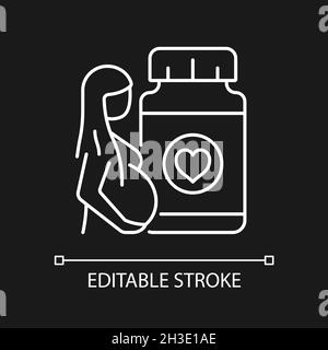 Ergänzungen für Schwangere weiße lineare Symbol für dunkle Thema Stock Vektor