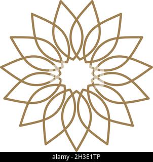 Blumenlogo. Emblem mit radialem Muster. Goldene Blume Stock Vektor