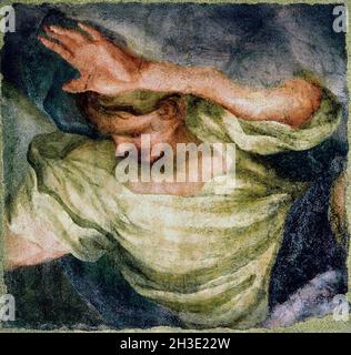 UN angelo in volo - ein Engel im Flug Domenico Piola (1627–1703) Fresko, Wandmalerei, Italien, Italienisch, Stockfoto