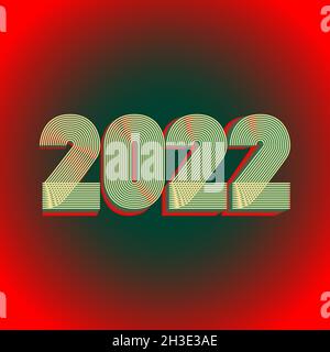 2022 Frohes neues Jahr. Minimalistischer abstrakter geometrischer Cover-Design-Hintergrund. 3d dimensionale 2022 Zahlen in dünnen Linien gestreift Stil Vektor illustrationo Stock Vektor