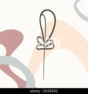Abstraktes Hintergrundbild mit abgerundeten minimalistischen Formen in gedeckten Farben und einem Zweig mit Blättern. Stock Vektor
