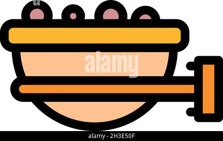 Symbol für die Vogelzuführung in der Schüssel. Kontur Schüssel Vogelfuttervektor Symbol Farbe flach isoliert Stock Vektor