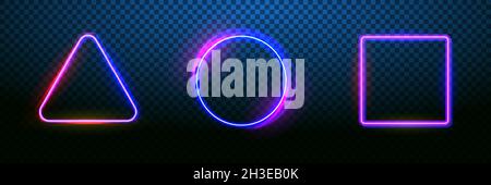 Neon Cyberpunk Hintergrund. Glühendes Dreieck, Kreis und Quadrat isoliert auf transparentem Backgroun. Vektordesign-Element. Stock Vektor