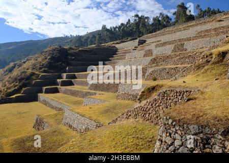 Peru Archäologische Stätte Chinchero - Centro Arqueologico de Chinchero - Inka-Terrassen Stockfoto