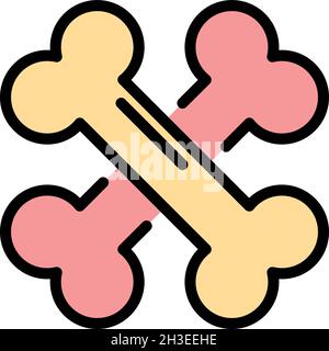 Symbol für gekreuzte Hundeknochen. Kontur gekreuzten Hundeknochen Vektor Symbol Farbe flach isoliert Stock Vektor