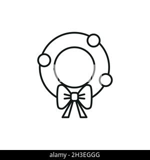 Symbol für das Weihnachtsdekor zu Neujahr. Kieferkranz mit Verbeugung Illustration. Vektordesign. Dekoration zur Begrüßung durch die Tür. Stock Vektor