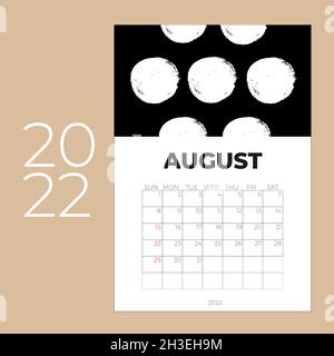 Design-Vorlage Kalender 2022, Jahreslayout August 2022, horizontales Kalenderdesign, Stock Vektor