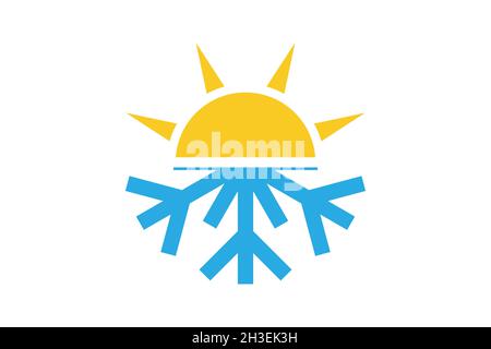 Jahreszeit Natur, Temperatur Symbol. Sonne mit Schneeflocken-Schild Stock Vektor