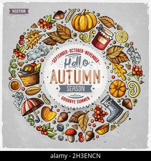 Set von Herbst Cartoon Doodle Objekte, Symbole und Elemente Stock Vektor