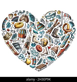 Bunte Reihe von Wintersport Cartoon Doodle Objekte Stock Vektor