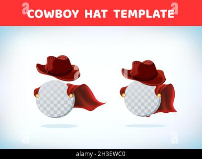 Cowboyhut. Maskerade Kostüm Kopfschmuck. Karneval oder Halloween Maske. Cartoon Vektorgrafik. Roter Umhang. Cartoon-Vorlage. Stock Vektor