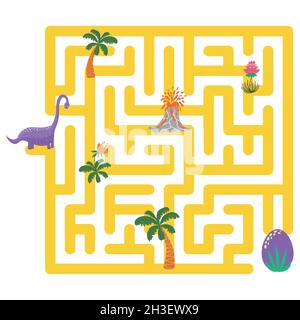 Hilf Dinosauriern, den Weg zum Nest zu finden. Labyrinth. Labyrinth-Spiel für Kinder. Stock Vektor