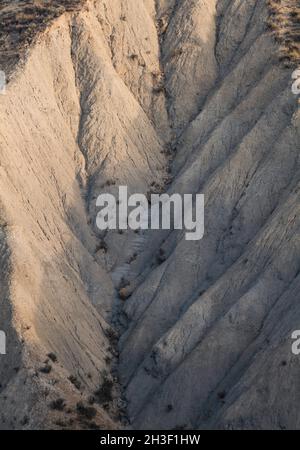Nahaufnahme der Felsformation in der Wüste Tabernas in Almeria, Spanien Stockfoto