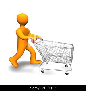 Person Shopping Cart 3D Stockfoto