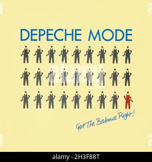 Frontcover der Schallplattenhülle für die UK 45 rpm Vinyl Single von Get The Balance Right von Depeche Mode. Herausgegeben auf dem Label Mute am 31. Januar 1983. Geschrieben von Martin L. Gore und produziert von Daniel Miller und Depeche Mode. Stockfoto