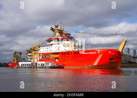 28/10/2021. River Thames Greenwich UK der RRS Sir David Attenborough wird in Greenwich festgemacht, um vor dem CO an einem dreitägigen Festival teilzunehmen Stockfoto