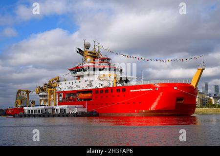 28/10/2021. River Thames Greenwich UK der RRS Sir David Attenborough wird in Greenwich festgemacht, um vor dem CO an einem dreitägigen Festival teilzunehmen Stockfoto