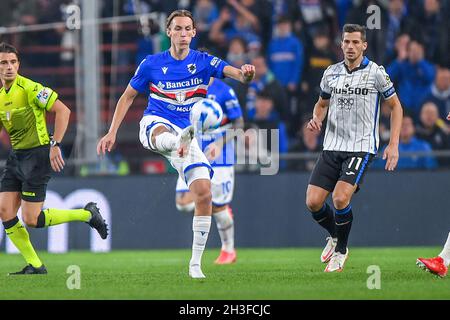 Genua, Italien. Oktober 2021. KRISTOFFER ASKILDSEN (Sampdoria) während des UC Sampdoria vs Atalanta BC, italienische Fußballserie A Spiel in Genua, Italien, Oktober 27 2021 Quelle: Independent Photo Agency/Alamy Live News Stockfoto