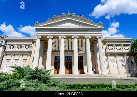 Altes Gebäude des rumänischen Athenaeums (Ateneul Roman), einer Konzerthalle im Zentrum von Bukarest, Rumänien, Wahrzeichen der rumänischen Hauptstadt Loca Stockfoto