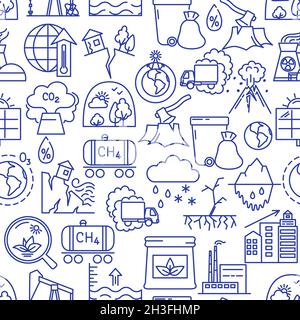Global Warming Concept Nahtloses Muster im Linienstil. Ökologische Probleme Hintergrund. Vektorgrafik. Stock Vektor
