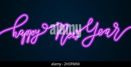 Frohes neues Jahr Neon-Schriftzug. Design-Vorlage für Weihnachtskarten oder Banner mit handgezeichneter Beleuchtung. Happy 2022 Jahre Clip Art Stock Vektor