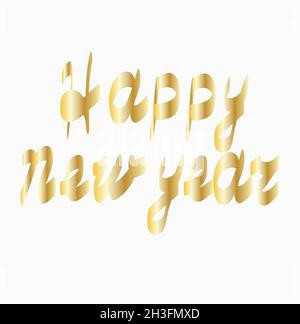 Frohes neues Jahr Gold Typografie auf weißem Hintergrund. Vektor. Postkartenmotiv mit handgefertigten Schriftzügen. Stock Vektor