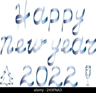 Frohes neues Jahr blaue Typografie auf weißem Hintergrund. Vektor. Postkartenmotiv mit handgefertigten Schriftzügen. Stock Vektor
