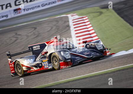 22 Hanson Philip (gbr), Scherer Fabio (che), Albuquerque Filipe (por), United Autosports USA, Oreca 07 - Gibson, Aktion während der 6 Stunden von Bahrain, 5. Runde der FIA-Langstrecken-Weltmeisterschaft 2021, FIA WEC, auf dem Bahrain International Circuit, vom 28. Bis 30. Oktober 2021 in Sakhir, Bahrain - Foto: Francois Flamand/DPPI/LiveMedia Stockfoto