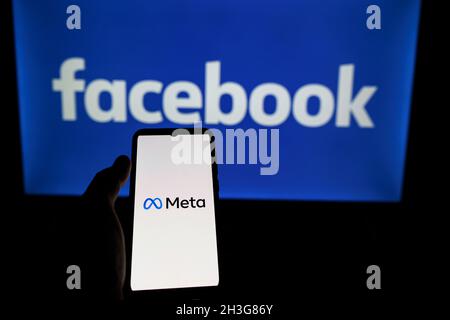 Facebook ändert seinen Firmennamen in Meta. Meta ist ein Unternehmen für soziale Technologien Stockfoto