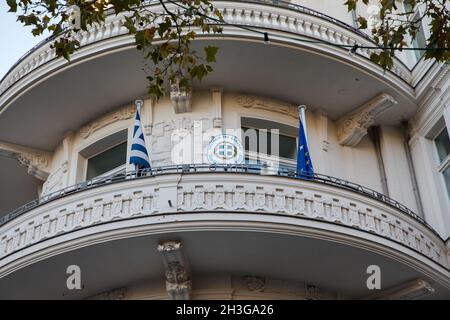 Berlin, Deutschland. Oktober 2021. Botschaft von Griechenland in Berlin, Deutschland, am 28. Oktober 2021. (Foto: Michael Kuenne/PRESSCOV/Sipa USA) Quelle: SIPA USA/Alamy Live News Stockfoto