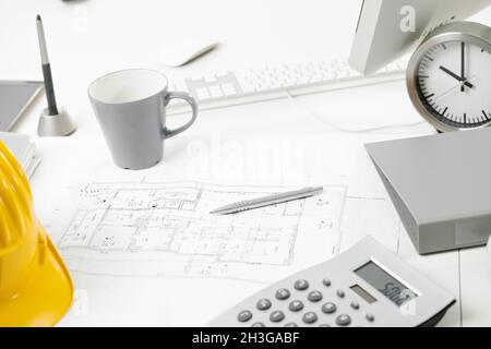 Büroschreibtisch für Architekten Stockfoto