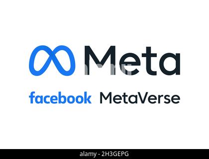 Rebranding von Facebook Inc zu Meta Inc und neues Produkt Metaverse. Kündigte die Umbrandmarke von Facebook Inc zu Meta auf der jährlichen Facebook Connect 2021-Konferenzenc an Stockfoto