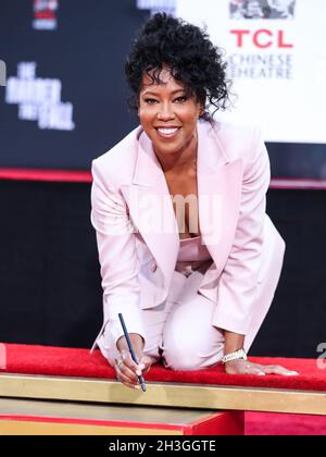 Hollywood, Usa. Oktober 2021. HOLLYWOOD, LOS ANGELES, KALIFORNIEN, USA - 28. OKTOBER: Die Schauspielerin Regina King nimmt an der Zeremonie zu Ehren von ihr Teil, die am 28. Oktober 2021 auf dem IMAX-Vorplatz des TCL Chinese Theatre in Hollywood, Los Angeles, Kalifornien, USA, stattfand. (Foto von Xavier Collin/Image Press Agency) Quelle: Image Press Agency/Alamy Live News Stockfoto