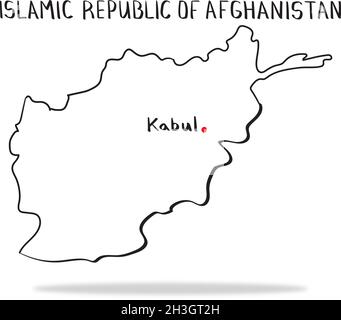 Handgezeichnete Landkarte Islamische Republik Afghanistan mit Hauptstadt Kabul. Stock Vektor