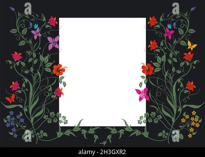 Blumenmuster mit white-Label auf schwarz Stockfoto