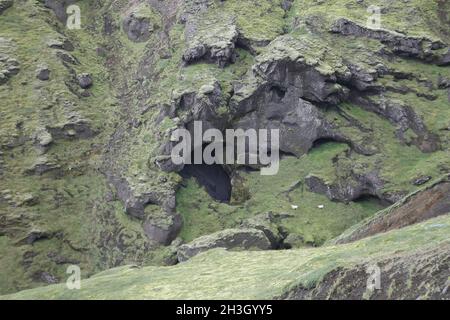 Lavagesteinformation rund um den Campingplatz Ãžakgil (Thakgil) Stockfoto