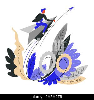 Startup Business Konzept Papier Flugzeug Geschäftsmann fliegen Stock Vektor